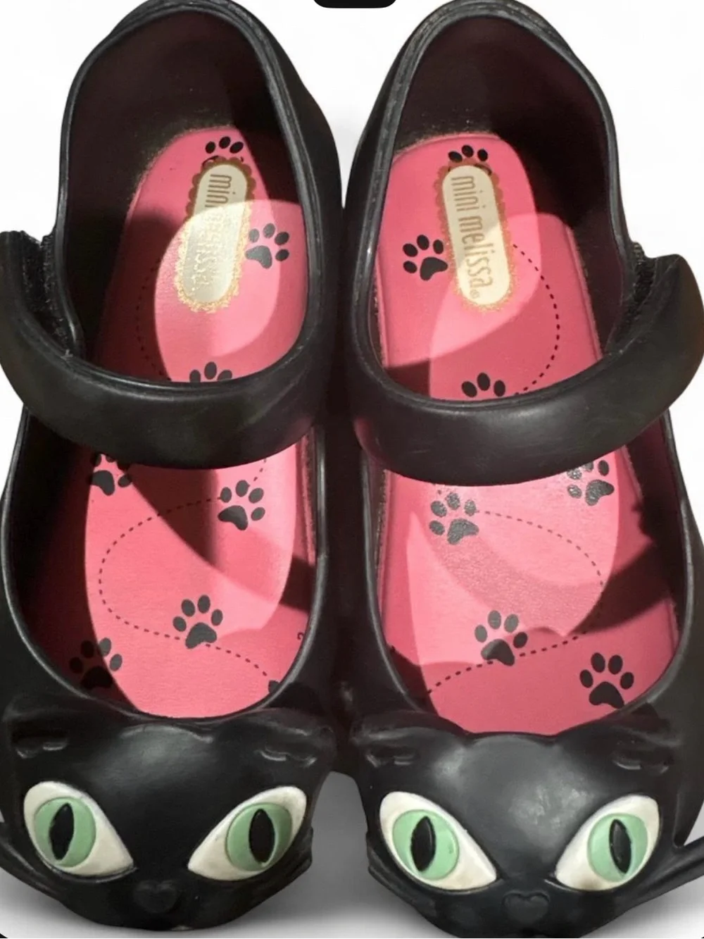 Mini Melissa Black Cat Mary Jane Shoes with Pink Insole